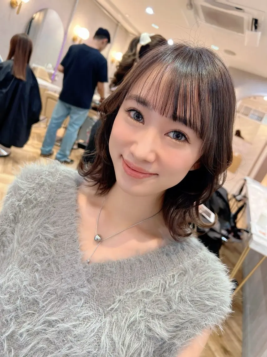 ミディアム カラー パーマ ヘアアレンジ 顔周りカット 韓国風ヘア 小顔カット ニュアンスパーマ 平川 友理/韓国ヘア💘のヘアスタイル