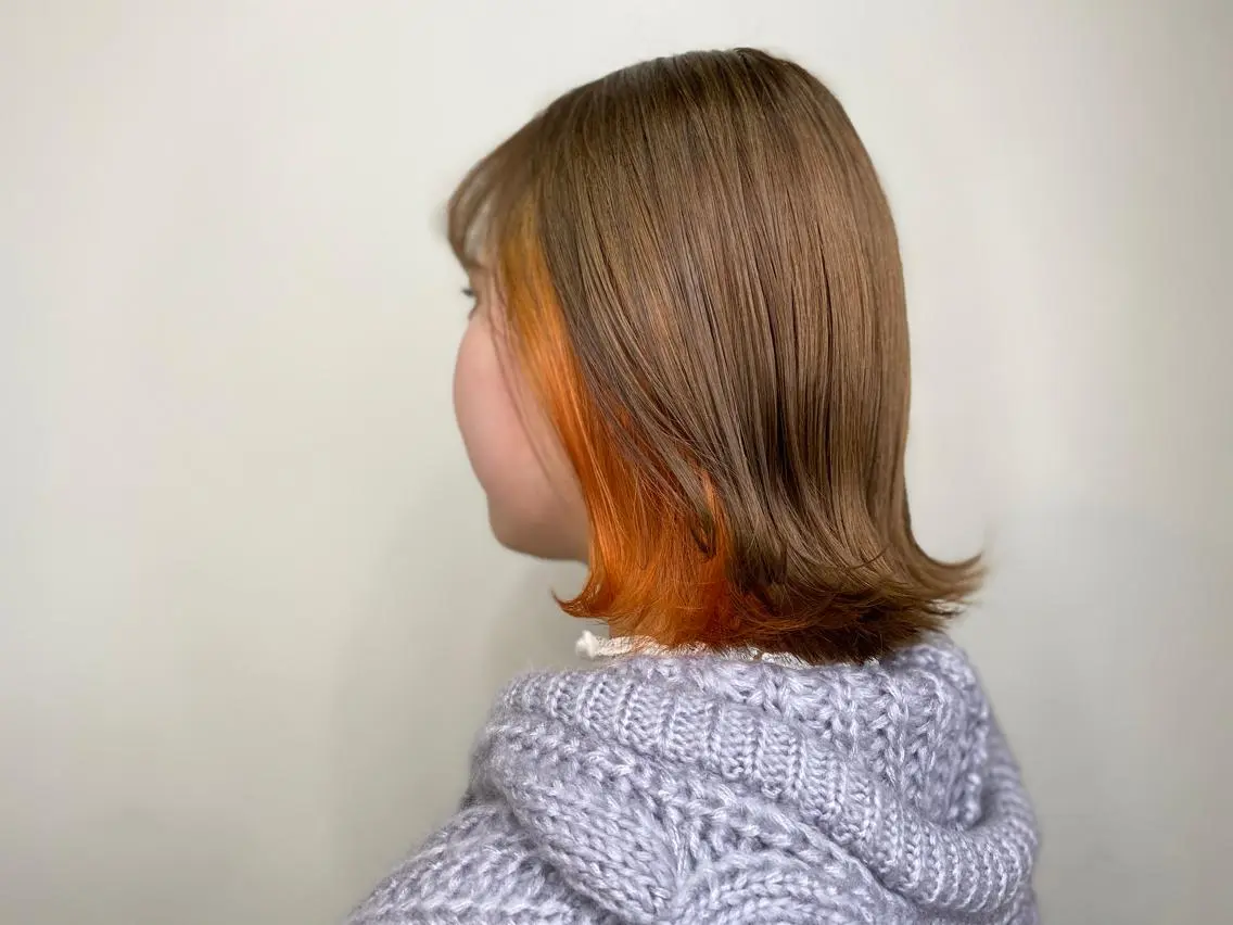 ショート カラー ヘアアレンジ イヤリングカラー オレンジ ヘアカラー アイラッシュ/美容室 個室/瀬戸 一菜のヘアスタイル