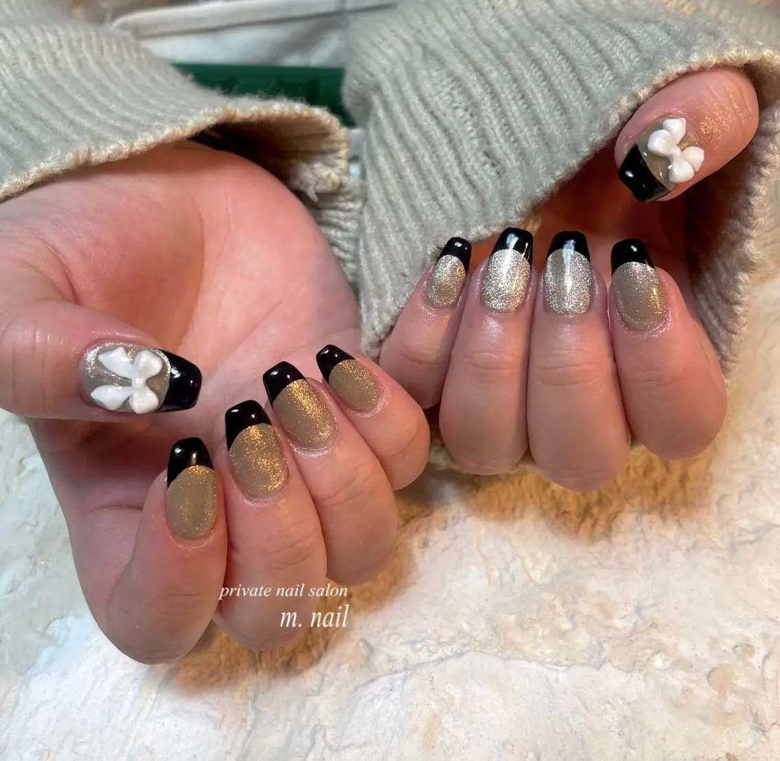 ネイル チークネイル 韓国ネイル マグネットネイル リボン ワンホンネイル ハンドネイル m.nail salonのネイルデザイン