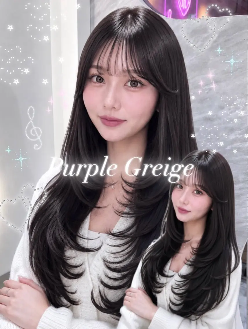 セミロング カラー ヘアアレンジ 黒髪 ブルーカラー ブルーブラック 透明感カラー グレージュ カット ヘアカラー 🖤kana韓国ヘア 艶髪カラー特化🖤のヘアスタイル