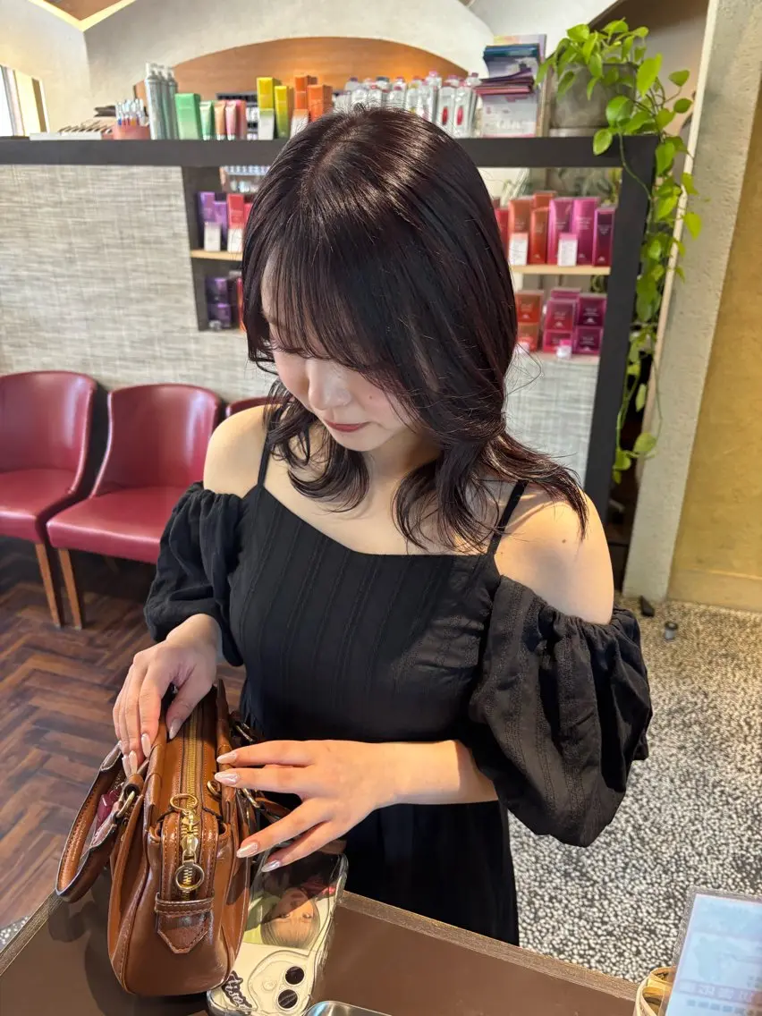 ミディアム ピンクラベンダー カット ヘアカラー トリートメント 透明感カラー/ レイヤー/あやねのヘアスタイル