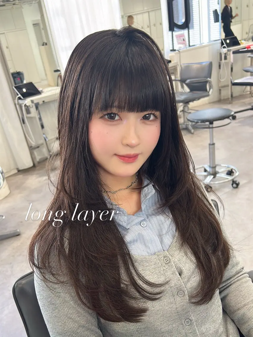 ロング カラー ハイレイヤー レイヤーカット カット ヘアカラー トリートメント 🤍韓国うる艶カラー 髪質改善YUKI🤍のヘアスタイル