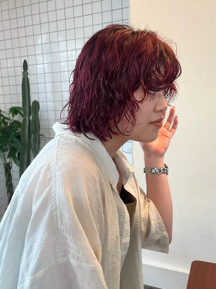 ショート カラー パーマ ブリーチ ダブルカラー ブリーチなしカラー ボブパーマ/パーマ ウルフパーマのヘアスタイル