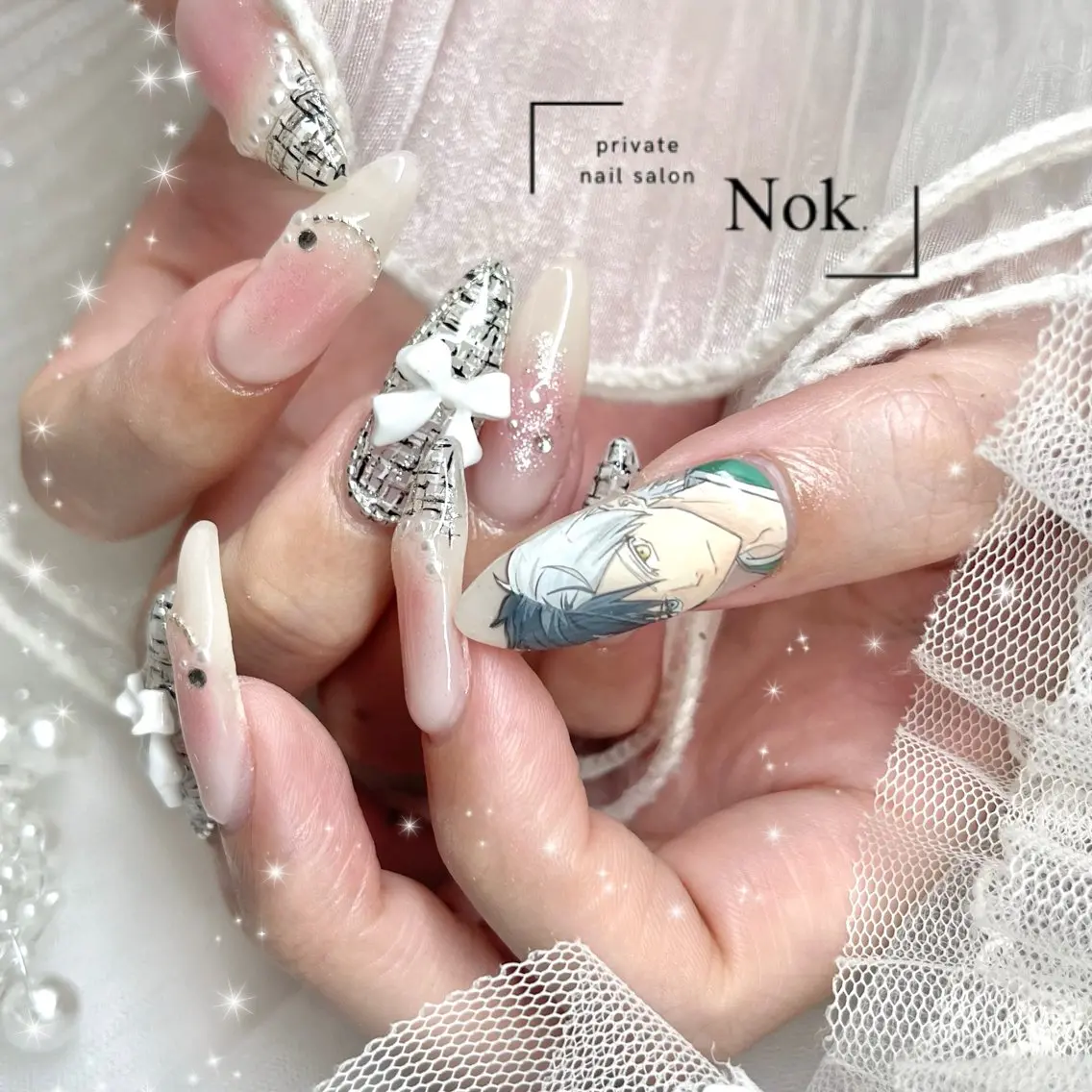 ネイル リボン ハンドネイル 池袋痛ネイル Nok. 渡辺のネイルデザイン