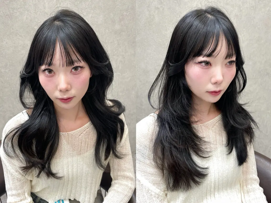 セミロング カット ヘアカラー MOE 福岡韓国ヘア✧︎のヘアスタイル