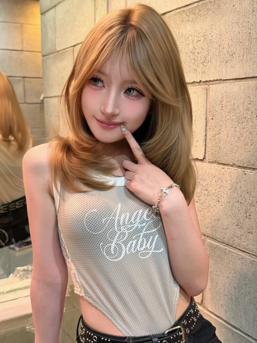 ミディアム ヘアカラー 韓国ヘア💖Wカラー 💖透明感カラー💖のヘアスタイル
