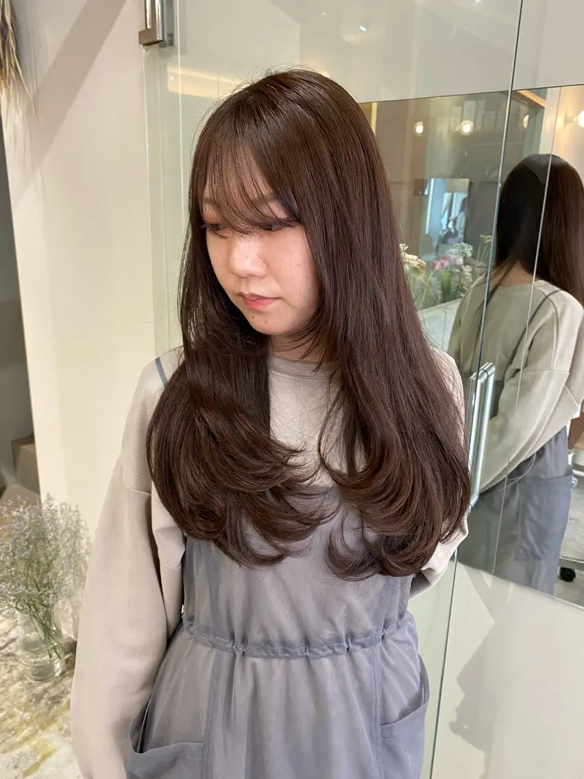 ロング カラー ブラウンカラー ココアブラウン カット ヘアカラー トリートメント NIKO/名古屋/ 髪質改善/艶髪のヘアスタイル