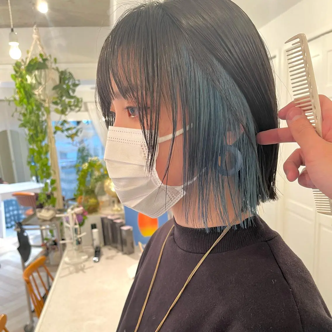 ミディアム カラー ボブレイヤー ブルーカラー ボブ 顔まわりレイヤー レイヤーカット Memories 銀座のその他イメージ