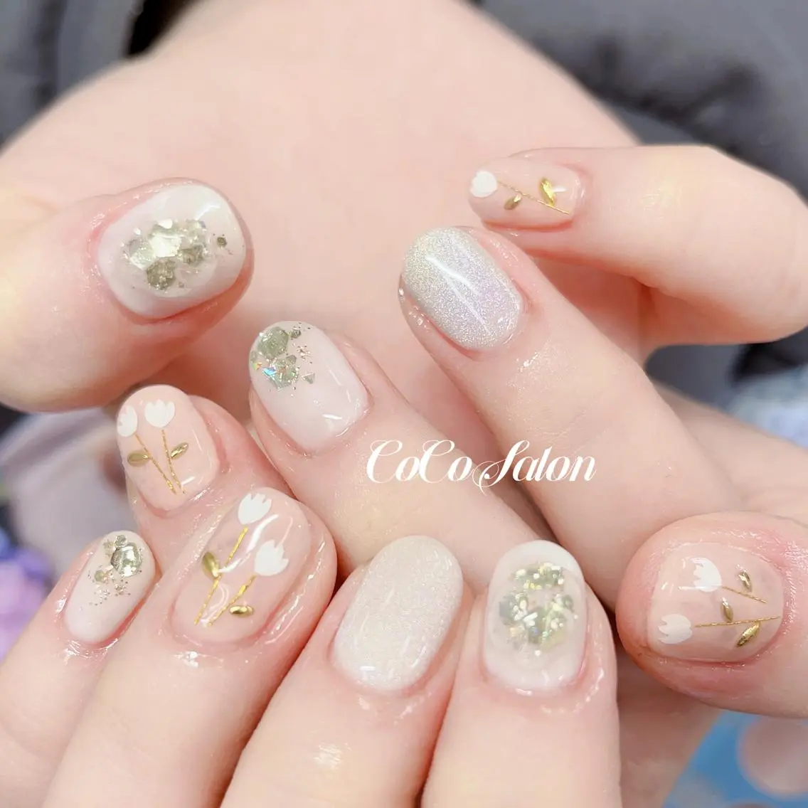 ネイル 入学式 長さ出し フラワーネイル ジェルネイル 卒業式 ハンドネイル CoCoSalon ネイル/まつ毛予約のネイルデザイン