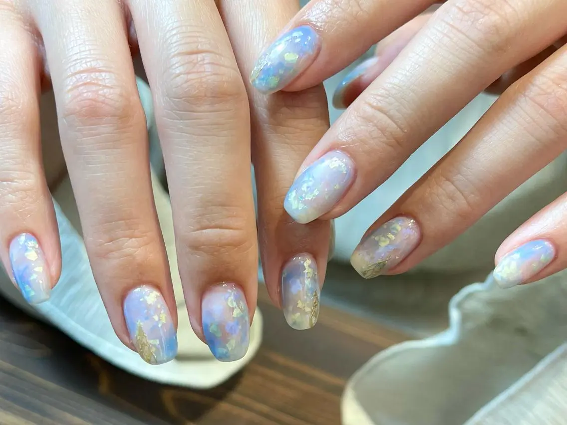ネイル アートネイル ブルー ジェルネイル ニュアンスネイル オフィスネイル ハンドネイル kinjo yuaのネイルデザイン