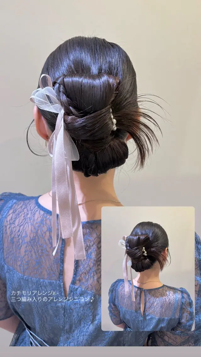 ロング ヘアアレンジ 結婚式・ブライダル ロング ヘアセット ボウ🪞ヘアセット /メイク/マツパのマツエク・マツパデザイン