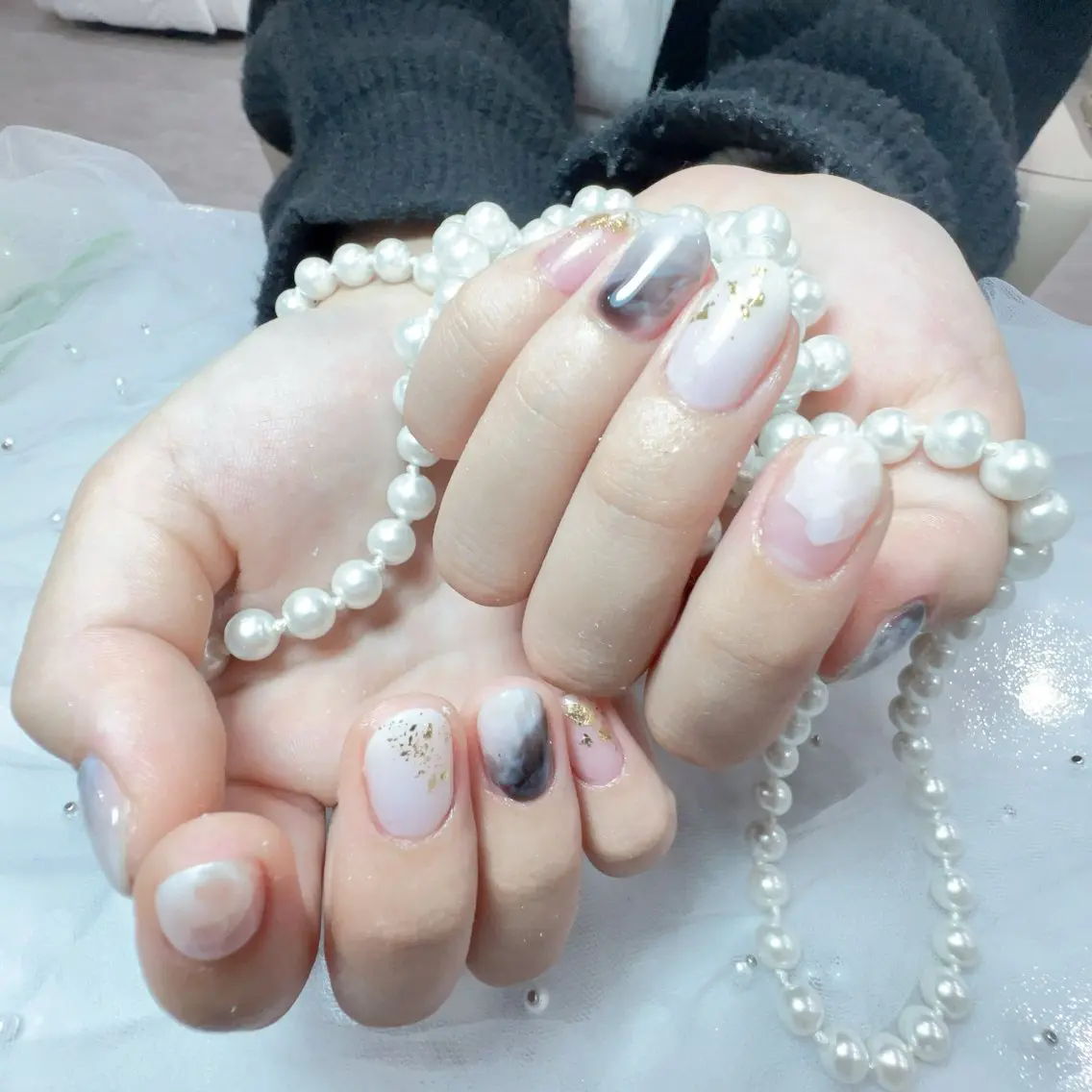 ネイル アートネイル フラッシュネイル フレンチネイル ジェルネイル ガラスフレンチ You&Me Yukiのネイルデザイン