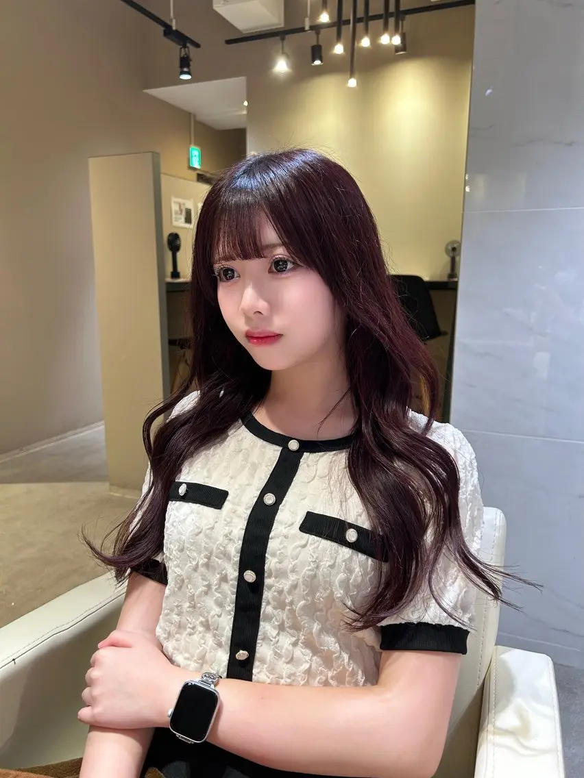 ロング ピンクブラウン カット ヘアカラー トリートメント 谷 亜澄のヘアスタイル