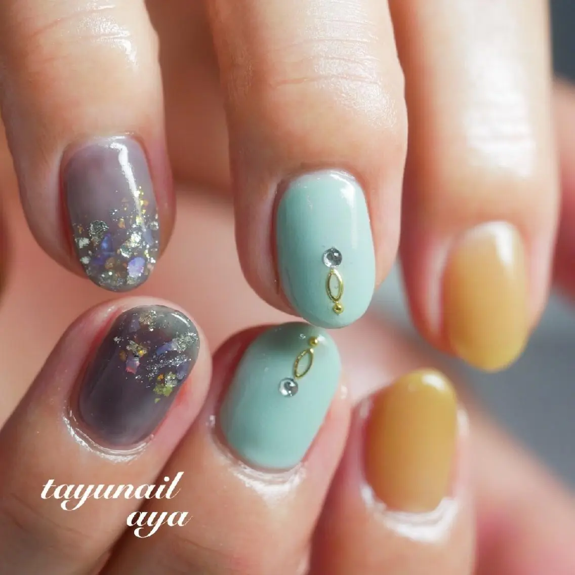ネイル ブルー ジェルネイル パラジェル ネイルサロン 【たゆnail】のネイルデザイン
