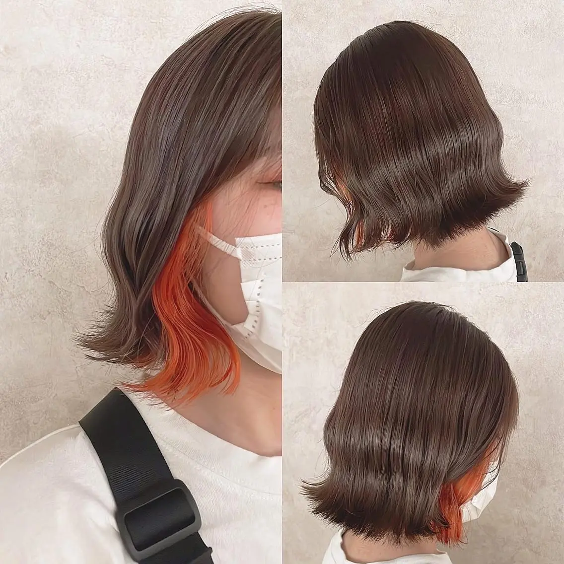 ミディアム カラー ブリーチ イヤリングカラー オレンジ ヘアカラー トリートメント 渋谷:インナーカラー ／🍒エリカ🍒のヘアスタイル
