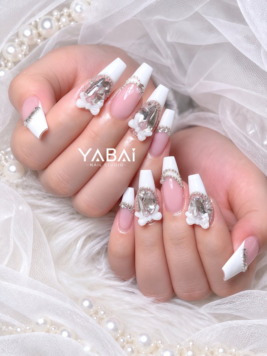 ネイル フレンチネイル 韓国ネイル ロングネイル ピンク リボン ハンドネイル YABAI NailStudioのネイルデザイン