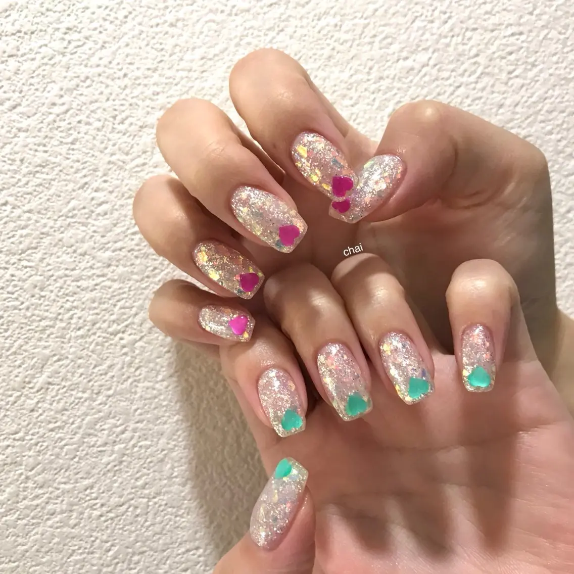 ネイル ジェルネイル ハート ホログラムネイル キラキラネイル 韓国ネイル ハンドネイル chai nail _ai📍鶴橋/桃谷のネイルデザイン