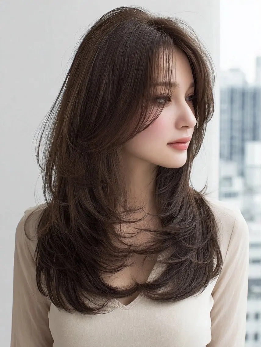 ロング 縮毛矯正 絶対綺麗な暖色カラー 🎯あります✨増渕✨のヘアスタイル