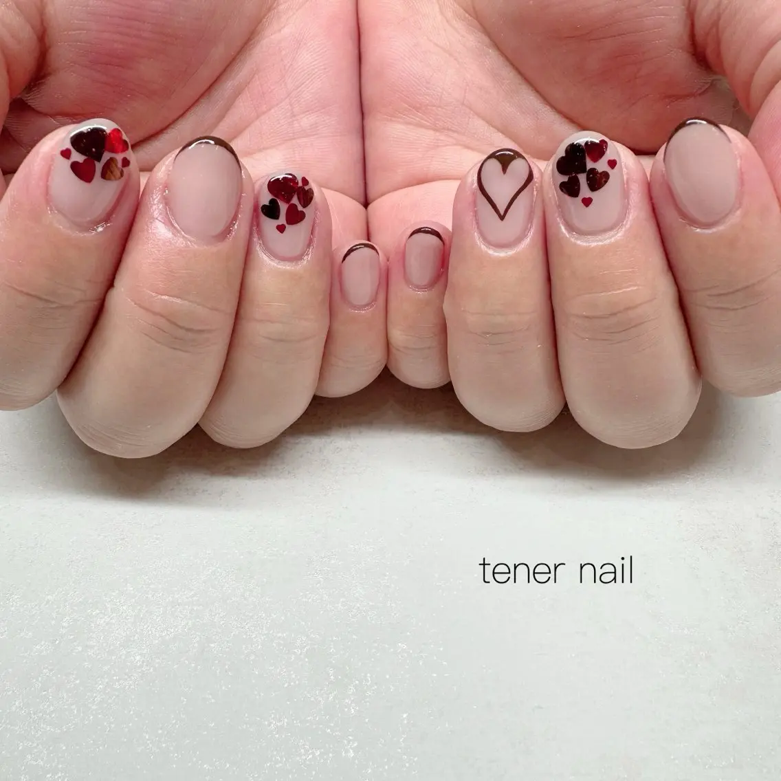 ネイル フレンチネイル ハート ホログラムネイル ハンドネイル テネルネイル tener nailのネイルデザイン