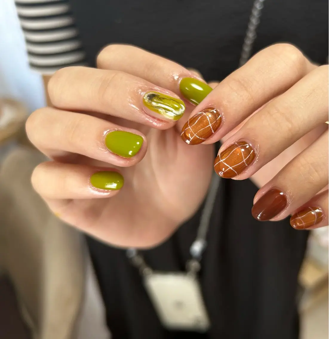 ネイル ブラウン ピスタチオネイル mocha nailのネイルデザイン