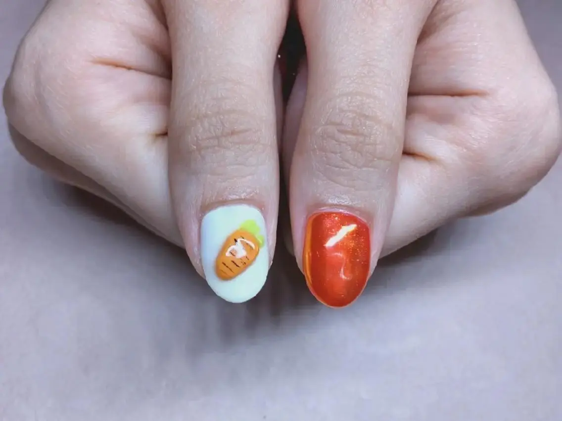 ミディアム ネイル ジェルネイル ニュアンスネイル オレンジ スカルプネイル T&A nailのネイルデザイン