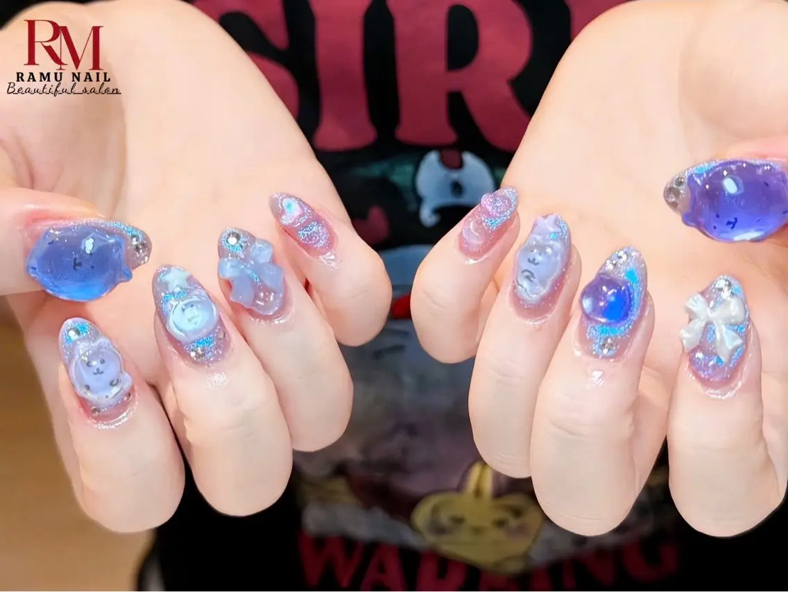 ネイル キラキラネイル マグネットネイル ミラーネイル ピンク 夏ネイル ハンドネイル RAMU Nail 恵比寿店のネイルデザイン