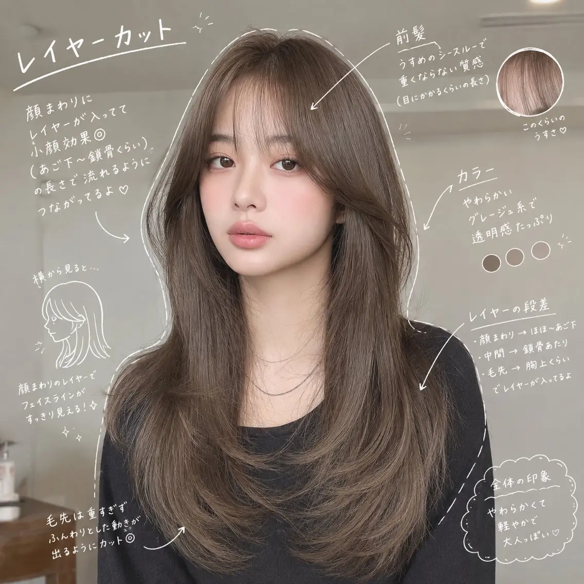 ロング カット ヘアカラー トリートメント 髪質改善ストレート/ 透明感カラー🥣🤍のヘアスタイル
