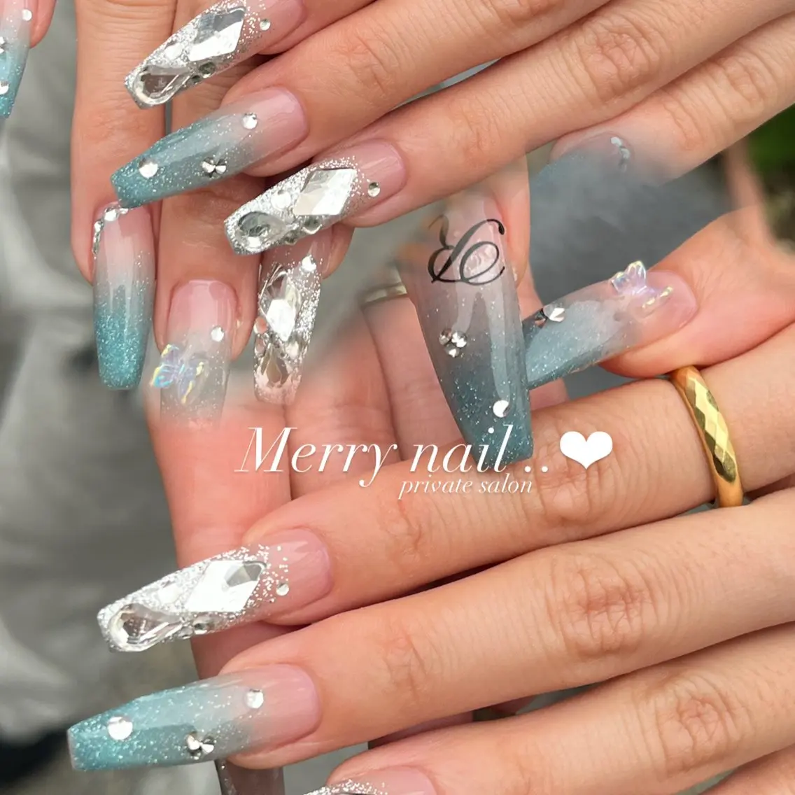 ネイル ロングネイル ストーンネイル ハンドネイル Merry nail .. ❤︎ Maiのネイルデザイン