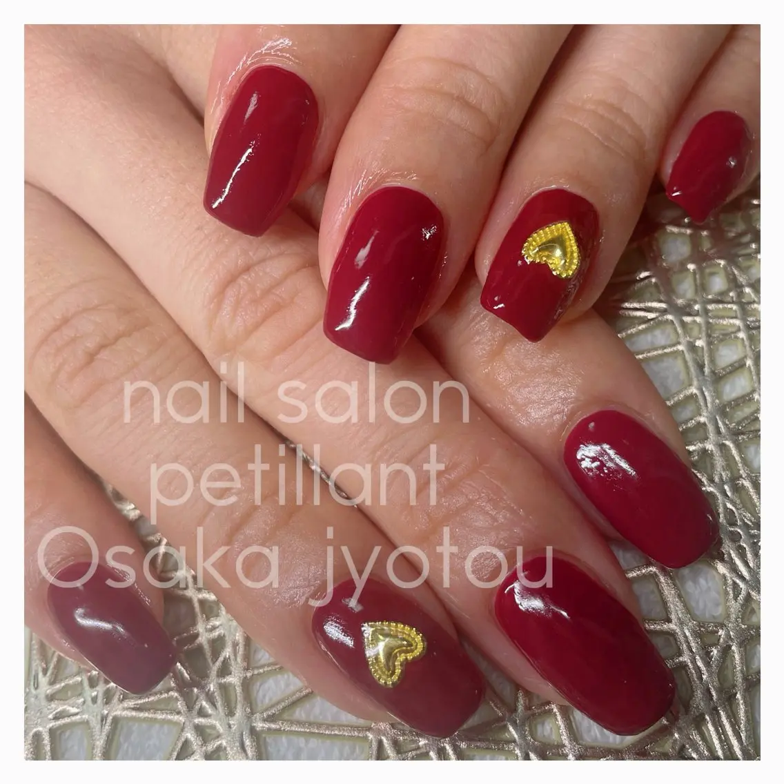 ネイル ボルドー ハート シンプルネイル nail salon petillantのネイルデザイン