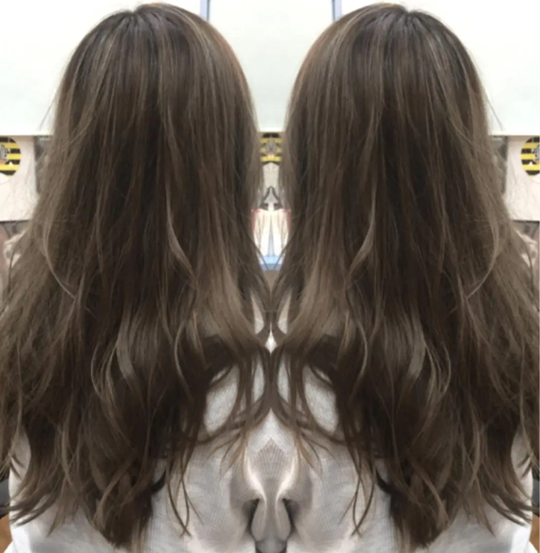 ロング カラー パーマ バレイヤージュ フォギーグレージュ グラデーションカラー グレージュ ハイライトカラー ヘアカラー 三輪 太一のヘアスタイル