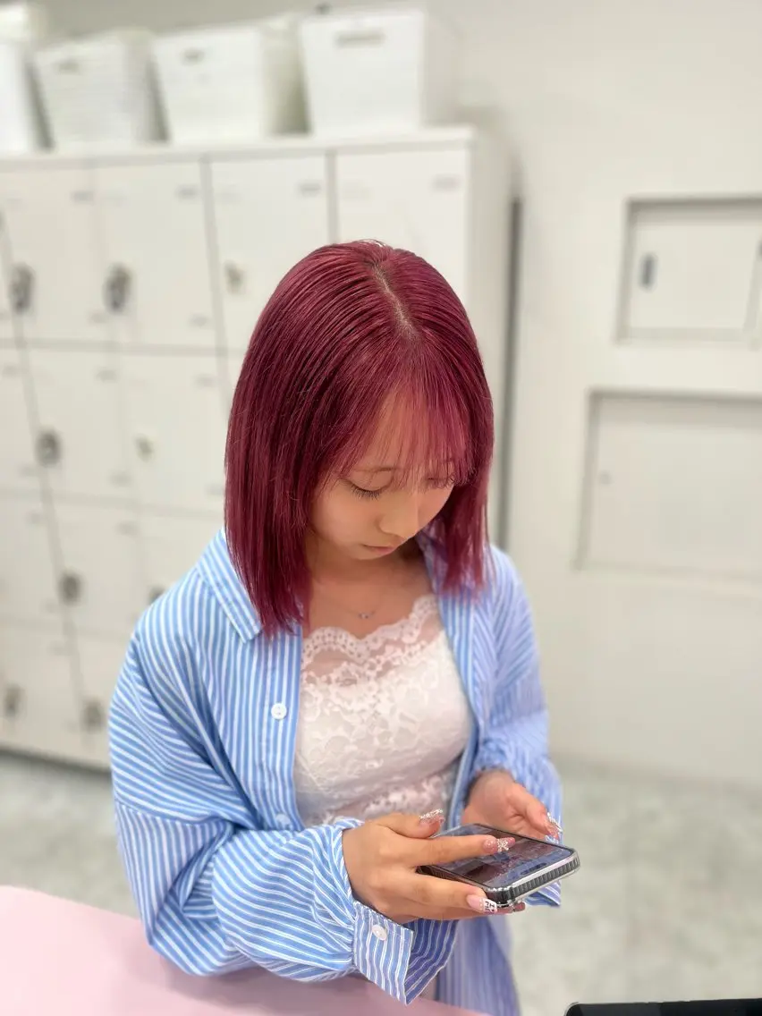 ミディアム カラー ヘアカラー トリートメント 💖似合わせカラー レイヤー💖縮毛矯正のヘアスタイル