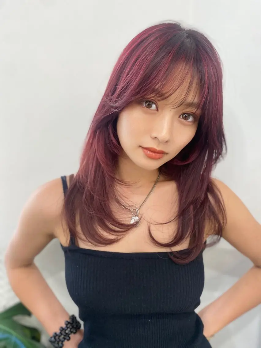 セミロング カラー カット ヘアカラー トリートメント 顔まわりレイヤー× 韓国ヘアオタベシンヤのヘアスタイル