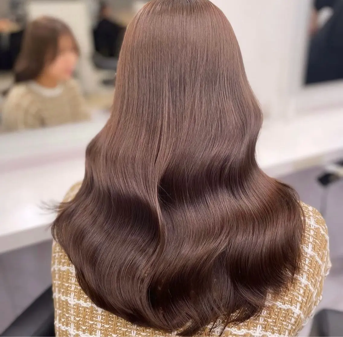 ロング ヘアカラー トリートメント 赤み消しブラウン🤎 韓国レイヤー🤎横浜のヘアスタイル