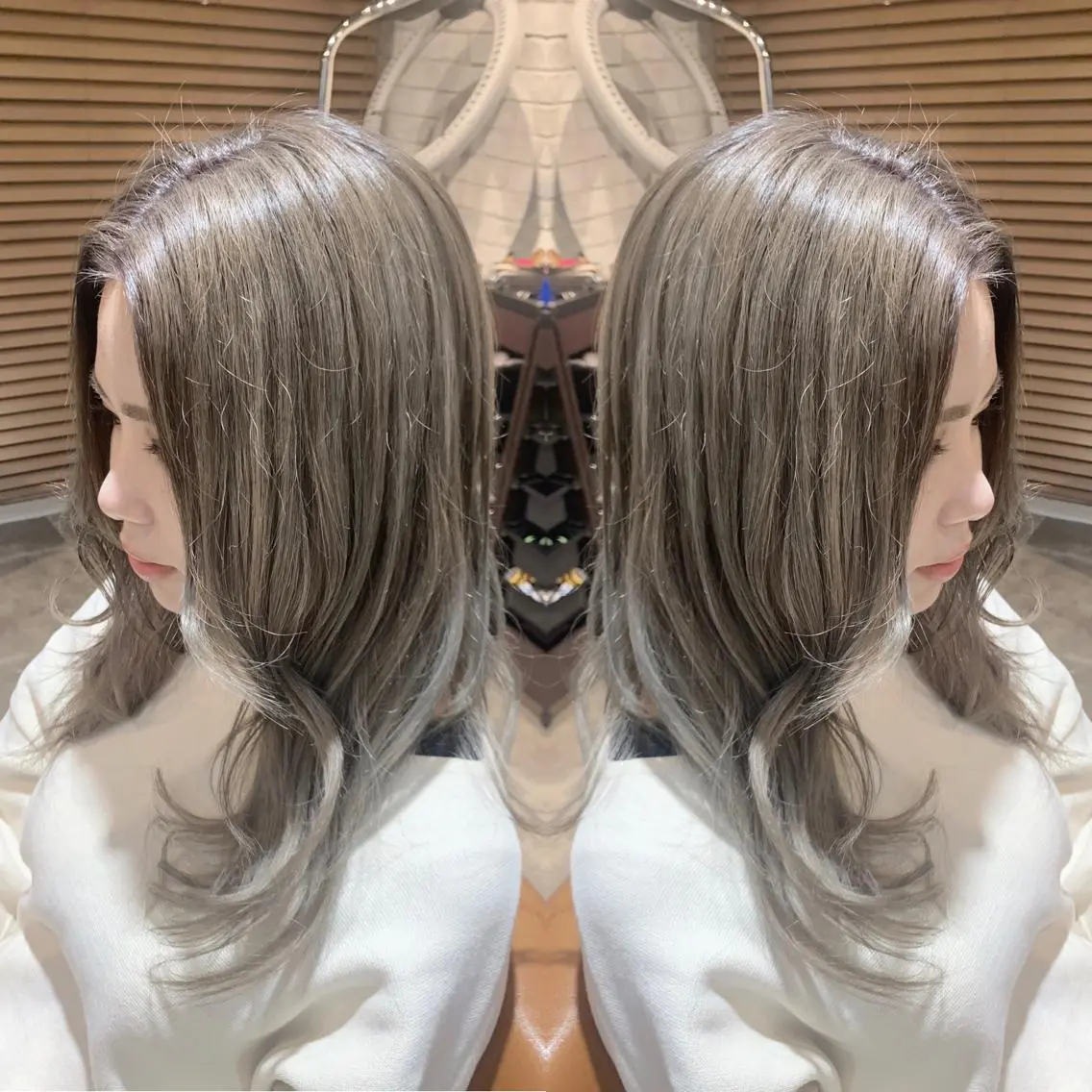 ロング カラー シルバー ホワイトシルバー ヨシンモリ 韓国🇰🇷 ✂︎hair 内田愛のヘアスタイル