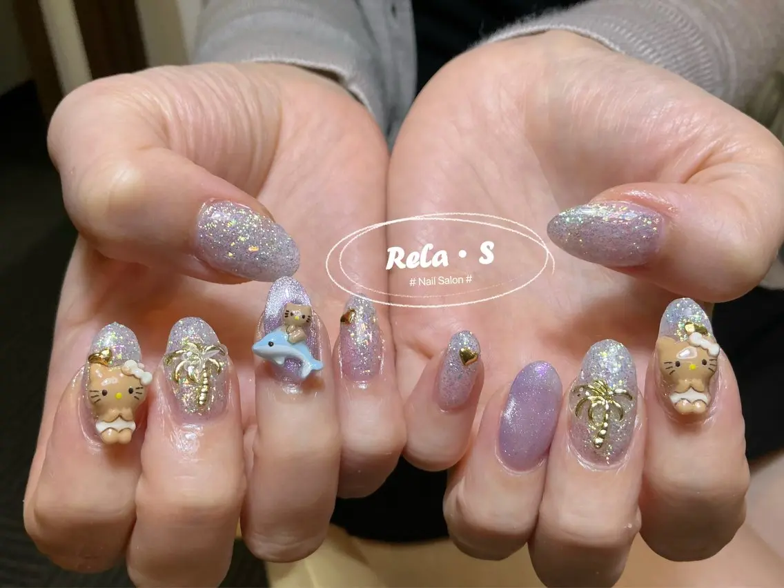 ネイル オーロラネイル 長さ出し フレンチネイル ジェルネイル ガラスフレンチ ハンドネイル Rela・S NAILのネイルデザイン