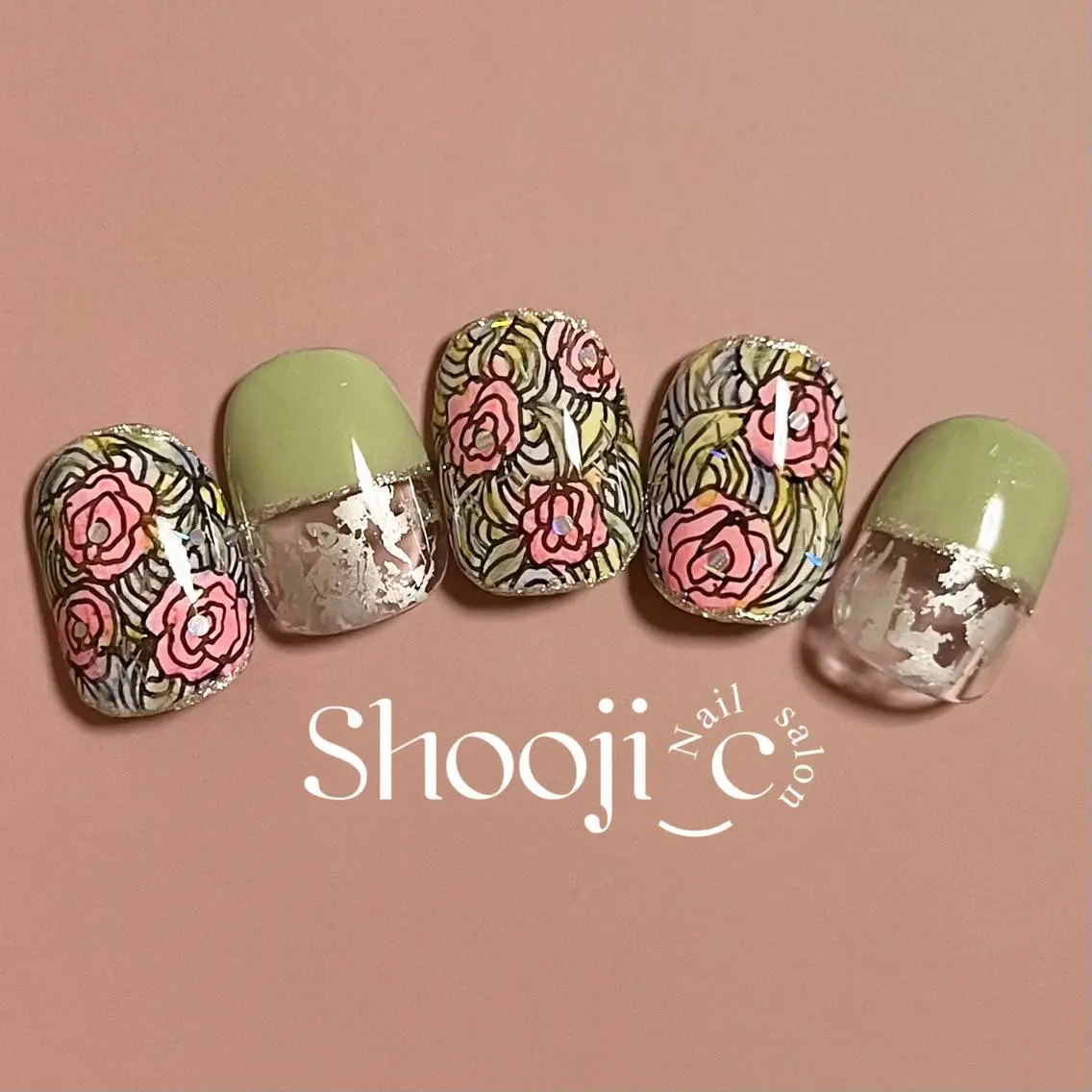 ネイル アートネイル フラワーネイル ピスタチオネイル Shooji_c Nail salonのネイルデザイン