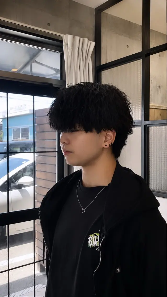 ミディアム パーマ メンズ カット パーマ ハマノ ミユのヘアスタイル