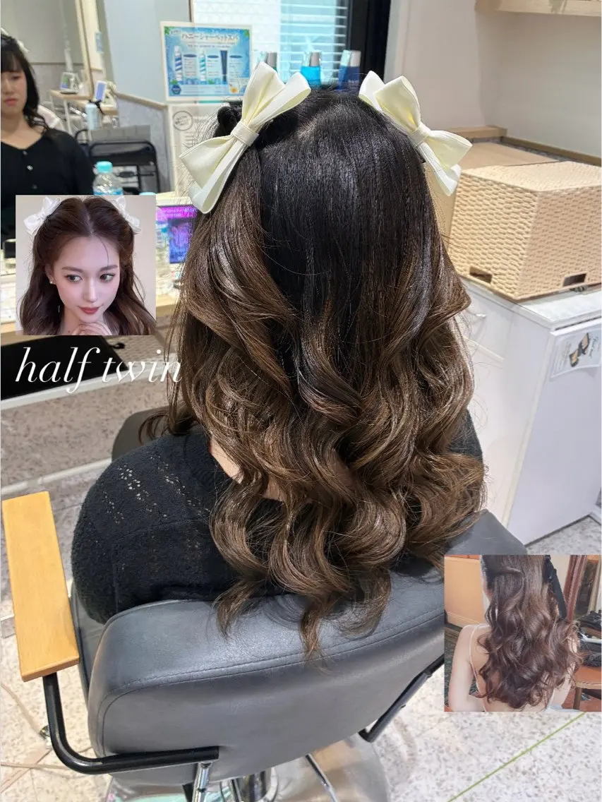 ロング ヘアアレンジ ハーフアップ 結婚式・ブライダル 髪質改善 ヘアセット 艶カラー&カット/ ほんだあみ (♡)のヘアスタイル