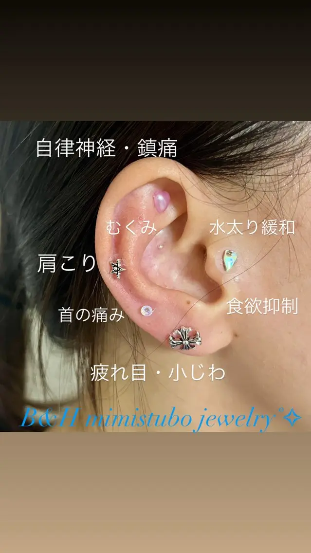 【耳ツボジュエリー💎両耳で10〜12粒】ヘッドマッサージ付き(肩首こり、リフトアップ、ダイエット、眼精疲労など)の写真