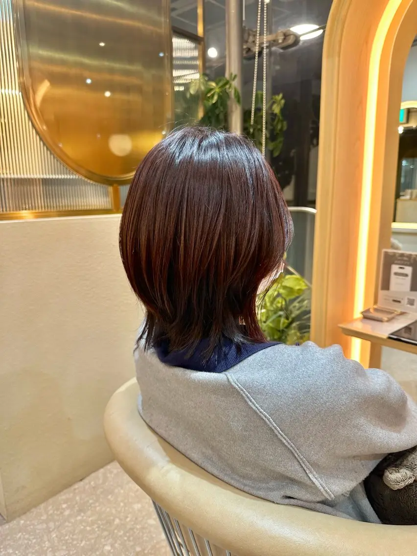 ミディアム カラー くびれヘア ウルフカット 撮影モデル募集【くび れショートボブ】馨のヘアスタイル