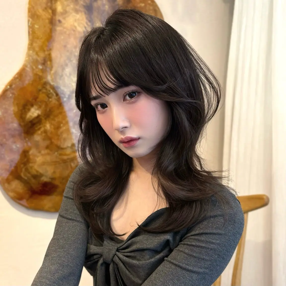 セミロング カラー カット ヘアカラー トリートメント 本格韓国ヘア🇰🇷 【uni】キューさんのヘアスタイル