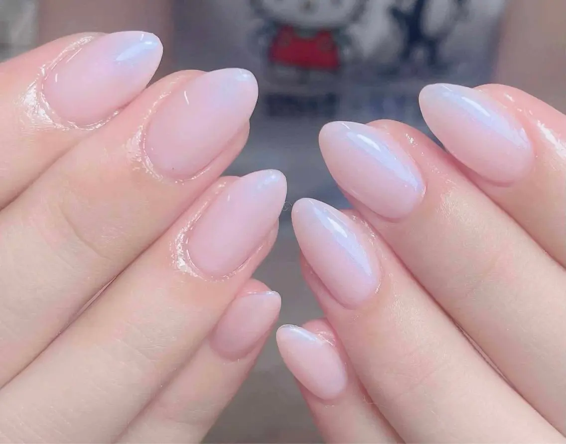 ネイル オーロラネイル ブルー チークネイル 長さ出し フットネイル ハンドネイル Kaki ちゃんのネイルデザイン