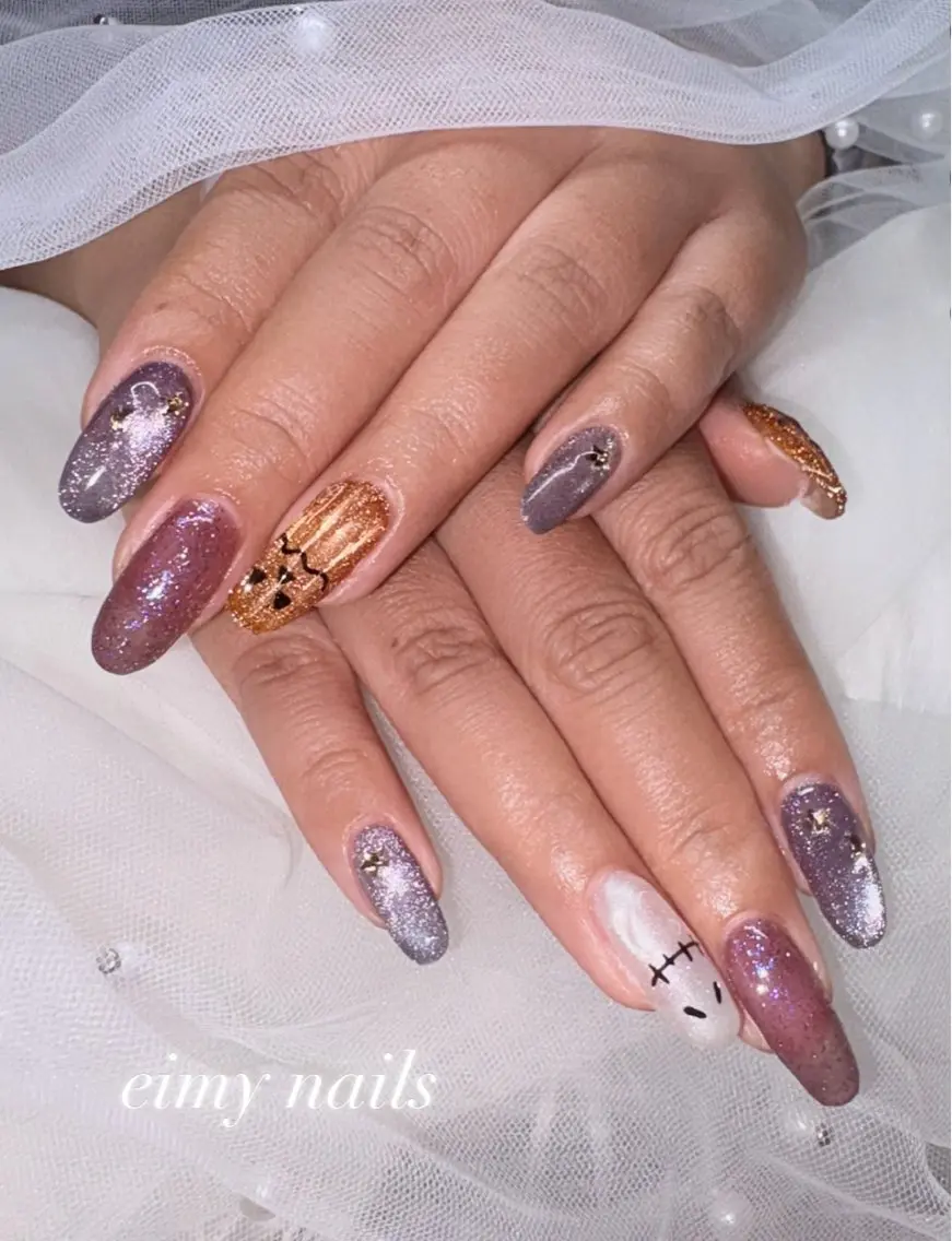 ネイル ハロウィン マグネットネイル 持ち込み ホワイト 冬ネイル ハンドネイル eimy nails♡のネイルデザイン
