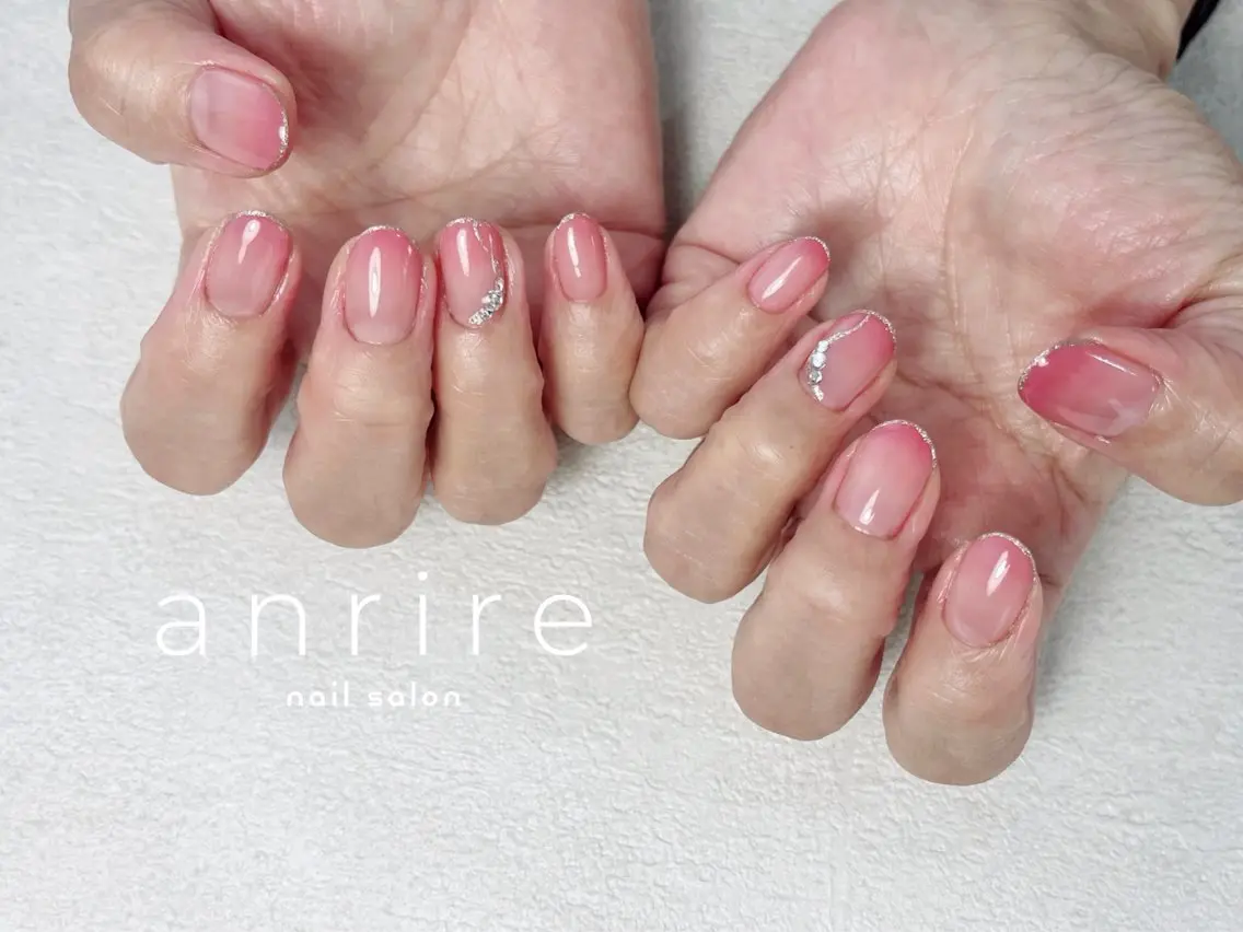 ネイル ジェルネイル グラデーション ラメ(グリッター) パラジェル ピンク ハンドネイル nailsalon anrireのネイルデザイン