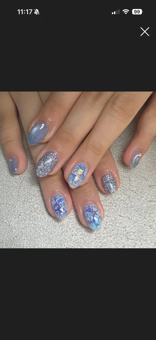 ネイル ブルー ジェルネイル 持ち込み ニュアンスネイル オフィスネイル Pooky nailsのネイルデザイン