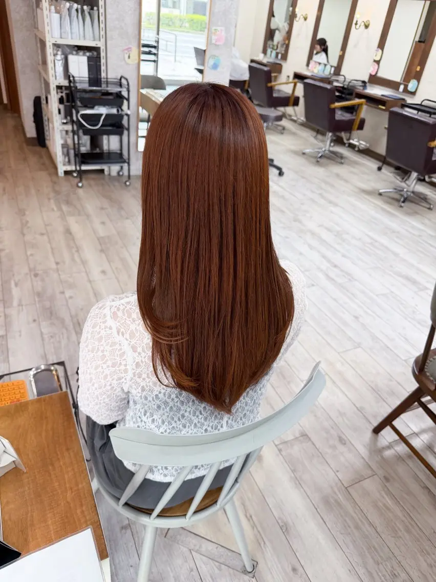 ロング カラー オレンジ カット ヘアカラー トリートメント イワタ マハ/ minim hairのヘアスタイル