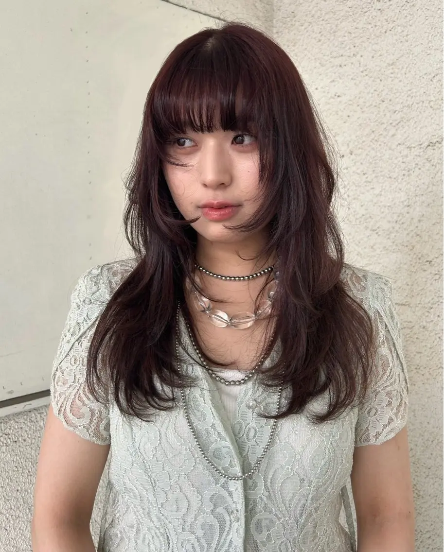 ロング カラー ボルドーカラー ヘアカラー Hanon 掛水　美桜のヘアスタイル