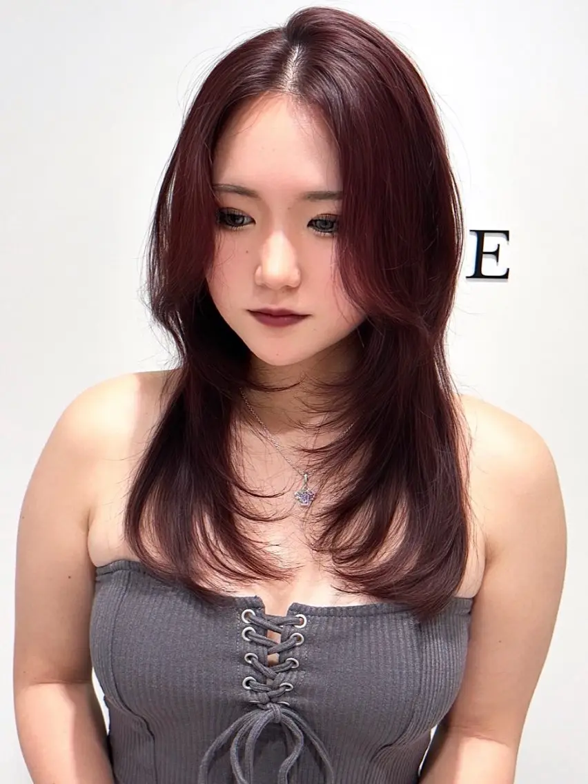 ロング ハッシュカット カット ヘアカラー トリートメント レイヤー｜ハッシュ｜ ヘアセット｜山田寛菜のヘアスタイル