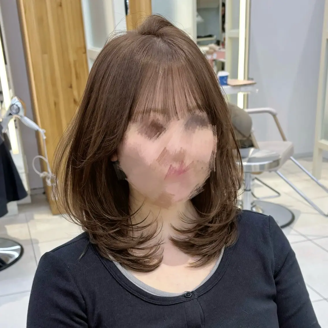ミディアム カット ヘアカラー トリートメント かなこ/ミディアム レイヤー／ワンカールのヘアスタイル