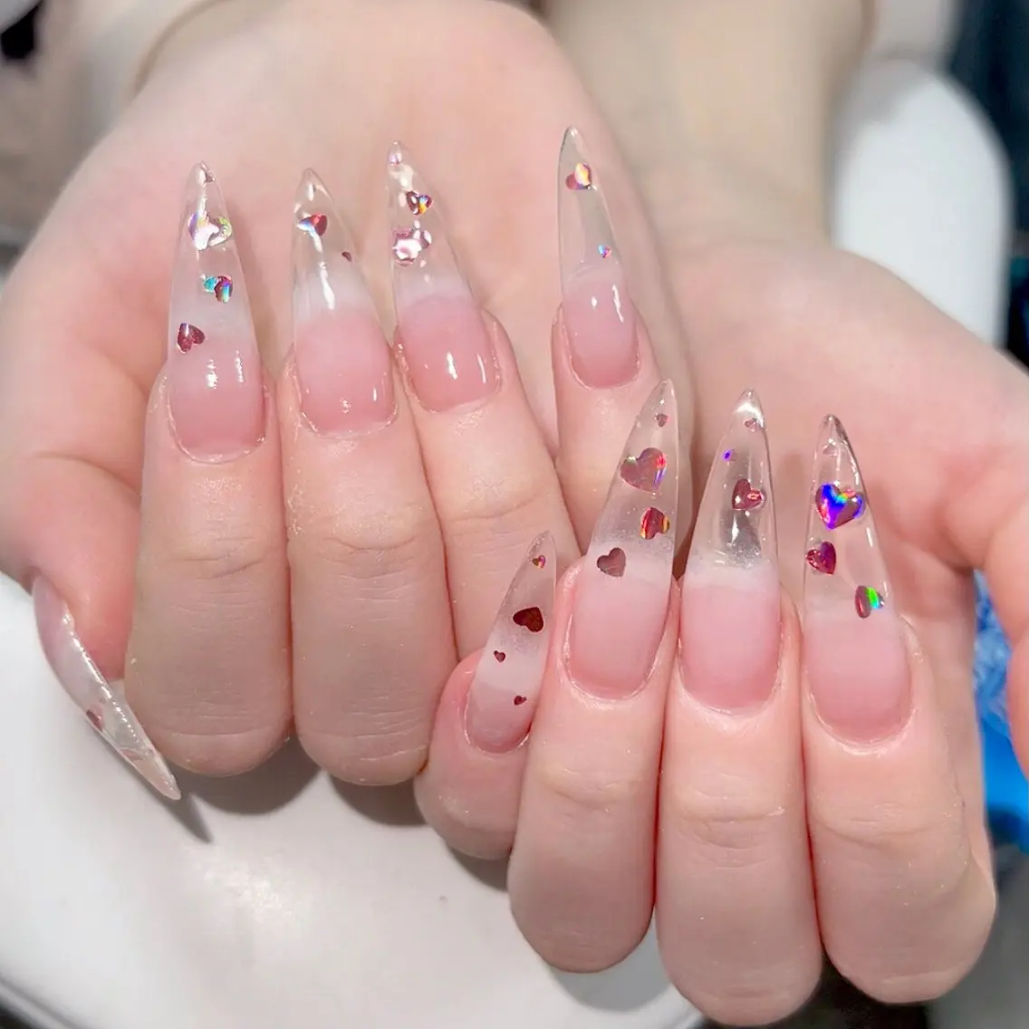 ネイル オーロラネイル 長さ出し フラッシュネイル フレンチネイル ジェルネイル ハンドネイル ハンドケア CiCi Nail Salonのネイルデザイン